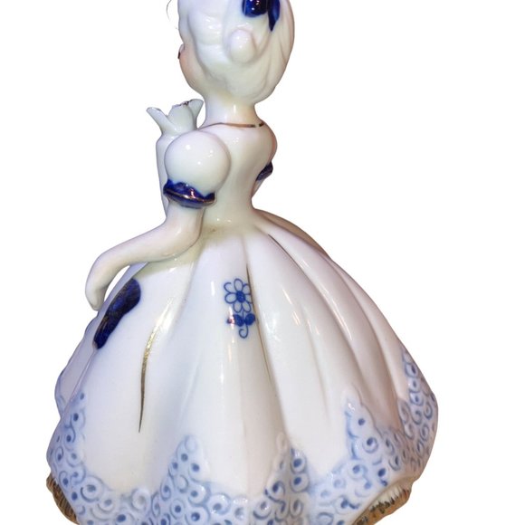 Girl Figurine Blue White Dress Gold Colored Accents - Picture 7 of 15